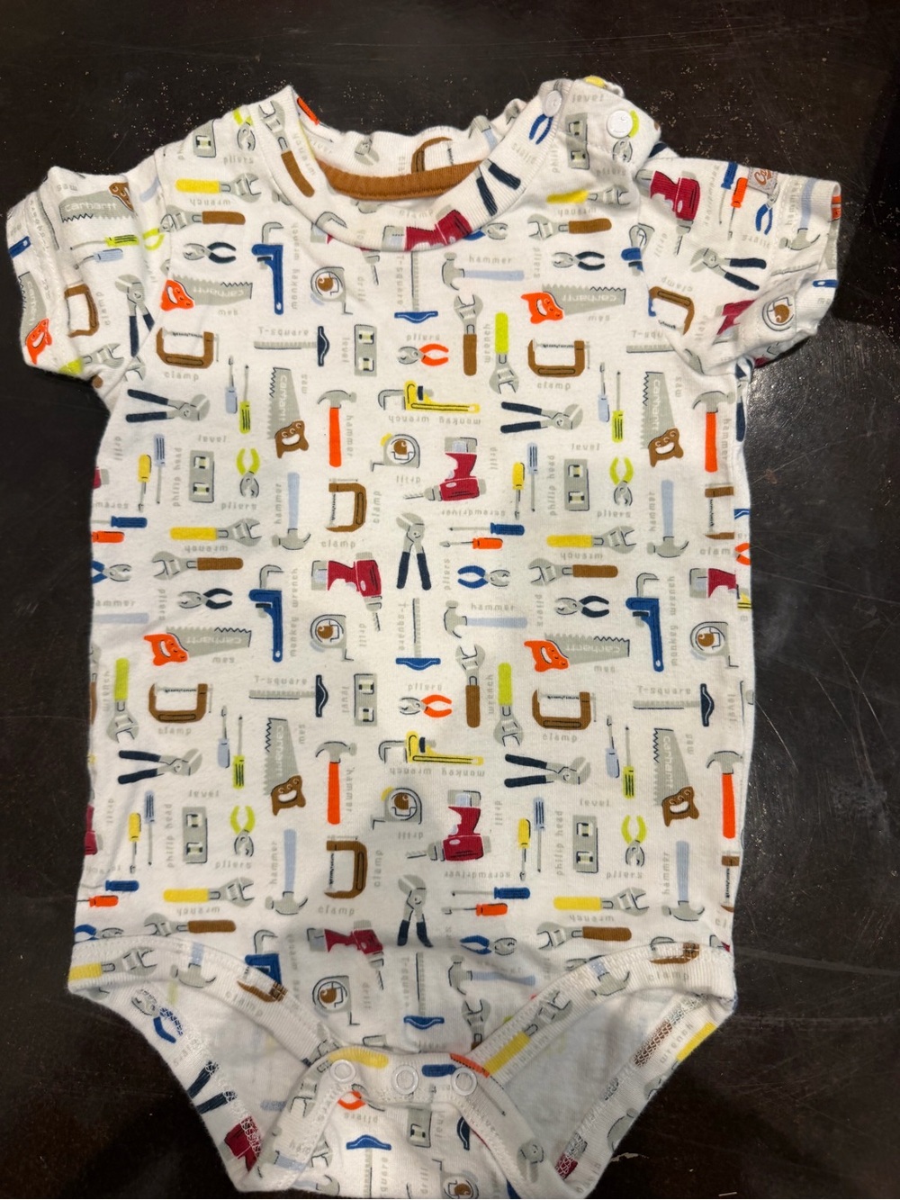 Carhartt Baby White Tool-Print One-Piece Bodysuit with Multicolor Accents